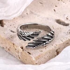 925 Sterling Silver Adjustable Feather Ring | Open Wrap Design